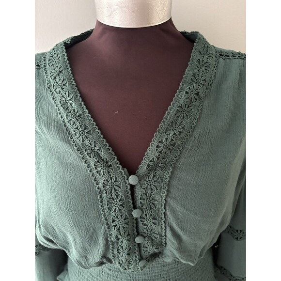 Scarlet Darkness Top Size Large Green Peasant Dark Romance Renaissance Goth - Picture 2 of 15